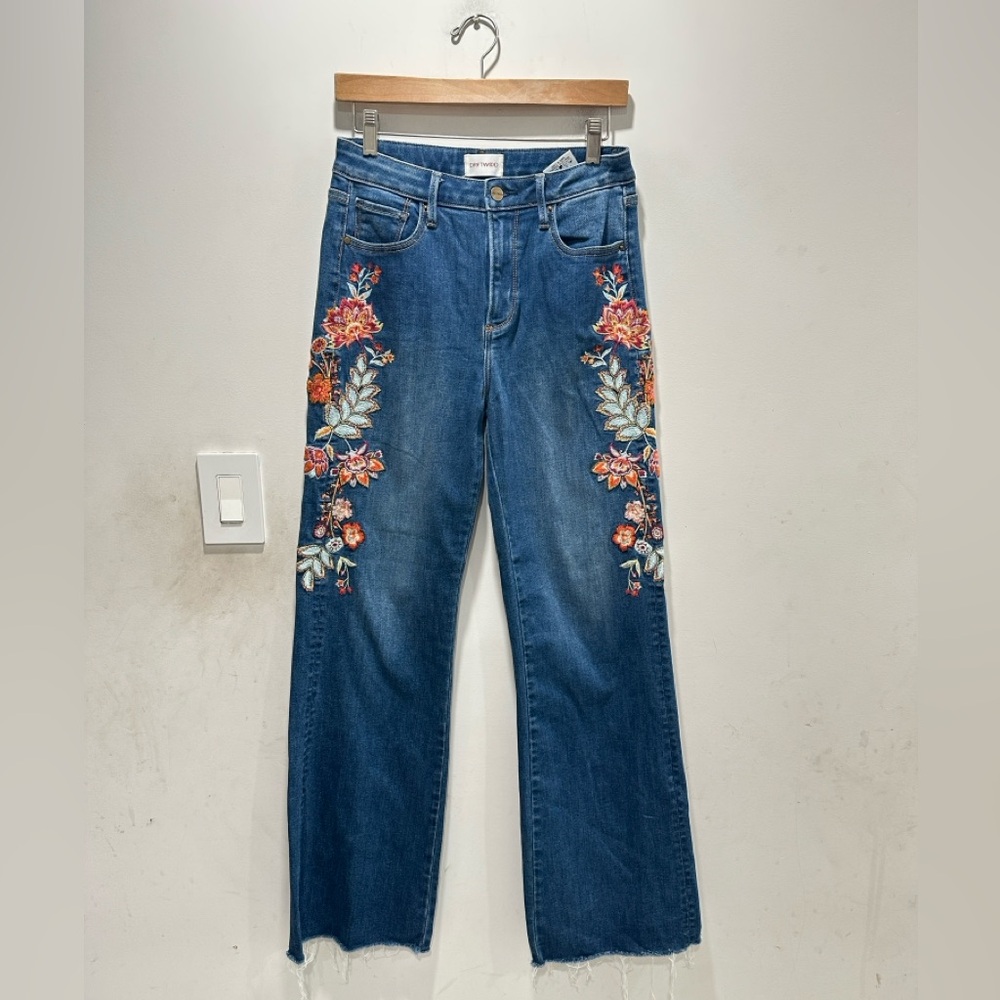 DRIFTWOOD Denim Wide-Leg Jeans with Orange Floral Embroidery